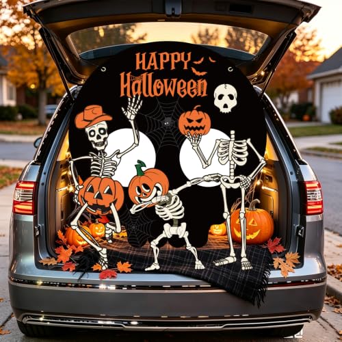 Halloween Skeleton Car Backdrop Banner for Trunk or Treat 51x49 Inch