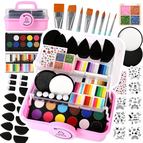 Kids Face Painting Kit 68 Colors Split Cake Water-Based Non-Toxic Safe for Sensitive Skin Halloween Party