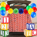 Halloween Trunk or Treat Car Decor Set with Brick Backdrop, ABC Boxes, Balloons & Flowers