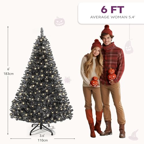 Black 6ft Pre-Lit Artificial Christmas Tree with Remote Control, 818 Tips & 250 Lights