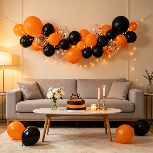 Halloween Balloons Set 50pcs 12in Latex Decorations - Orange, Black & Confetti, Variation: Orangeblack