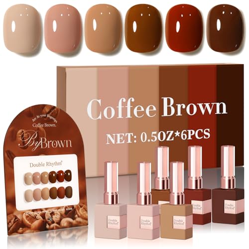 Coffee Brown Gel Nail Polish Set - 6 Colors, 15ml Soak Off UV & LED
