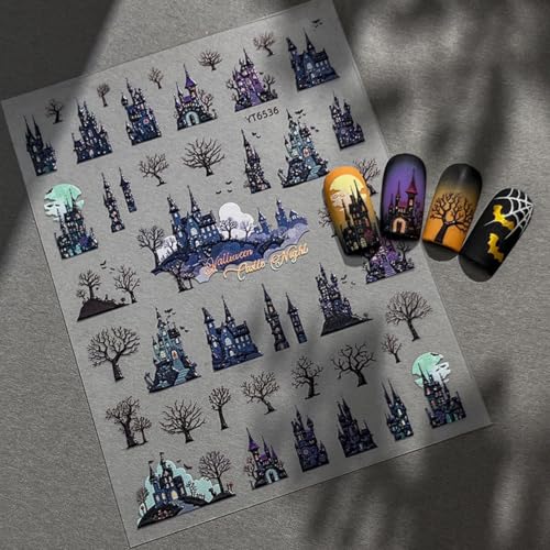 Halloween Nail Stickers for Nail Art Castle Forest - Gothic Self-Adhesive Decals, Style28