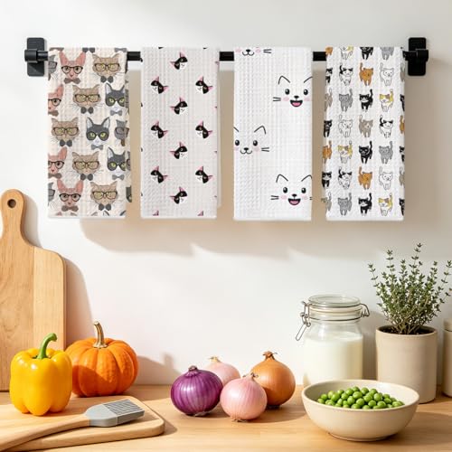 Jztco 4 Pcs Cute Cat Kitchen Towels - Multi 1418 Cat Gift Decorative Dish Towels