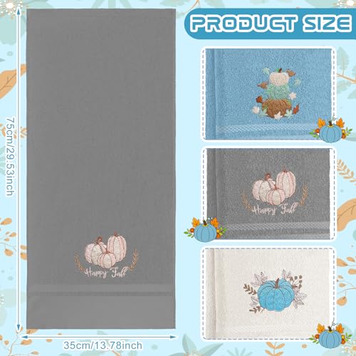FuWeave Blue White Fall Pumpkin Hand Towels Set - Halloween Bathroom Decor