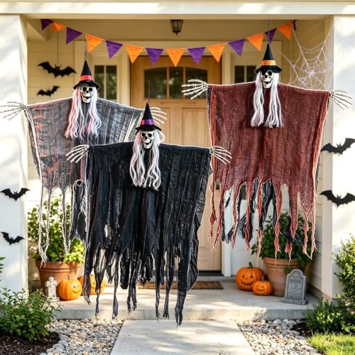 Halloween Skeleton Ghost Hanging Decorations Outdoor Indoor Set - Spooky Yard & Party Props