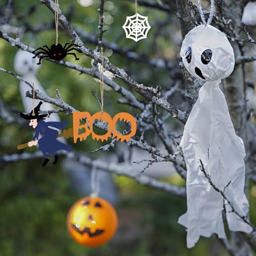 Halloween Wooden Cutout Ornaments Set - Unfinished Ghost Pumpkin Witch Shapes