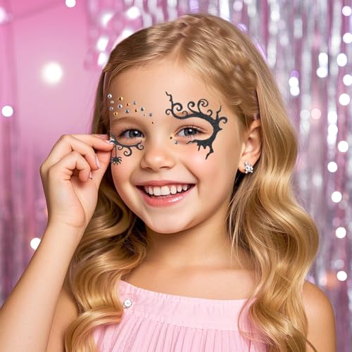 Halloween Face Tattoo Ghost Tree Face Stickers with Rhinestones - Variation D
