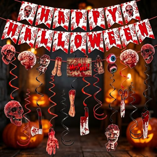 Halloween Banner Decorations 4-Pack Horror Party Set for Indoor Outdoor Use