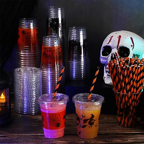 Halloween Disposable Cups Ghost Pattern 12 oz Clear Plastic Party Cups - 100 Sets