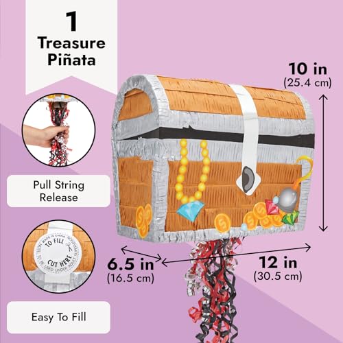 Pirate Treasure Chest Pull String Piñata - 12x6.5x10 Inches Party Decoration