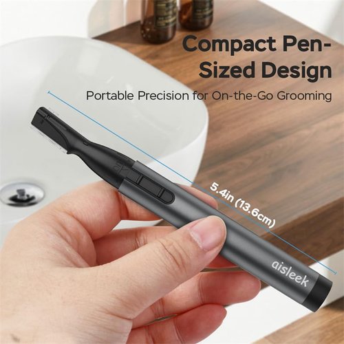 aisleek Upgraded Eyebrow Trimmer for Men, Precision Detailer, Battery-Powered Eyebrow Razor with Rinseable Blade, Facial Hair Trimmer with Comb, Compact Pen-Size, Safe Painless Shaver