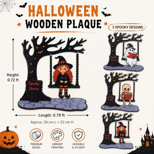 Wooden Halloween Tabletop Decorations Set with Swinging Motions - 3 Pieces