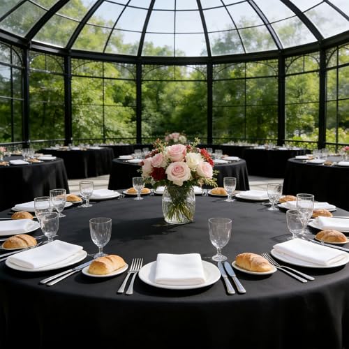 Disposable Round Plastic Tablecloths 84 Inch - Red Black White 12 Pack - Waterproof & Tear-Resistant for Party & Event Decorations - Variation: White, Black, Red