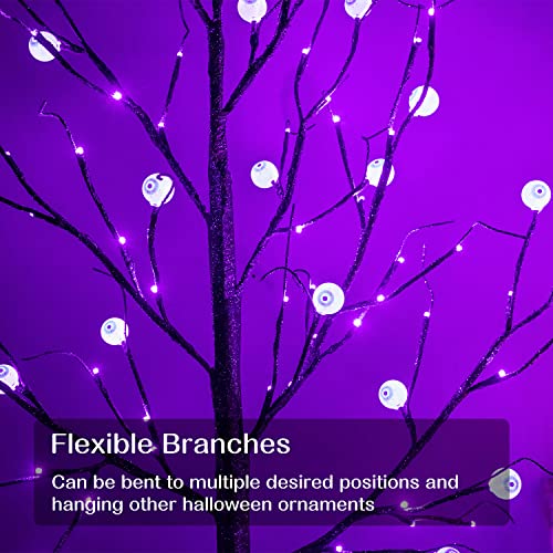 6FT Black Lighted Halloween Tree with 96 LED Purple Lights & Eye Ornaments