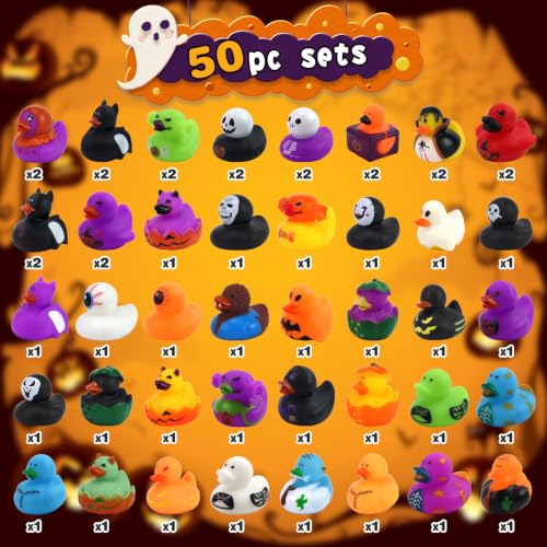 Halloween Rubber Ducks Bulk Set - 50 Pcs 2-Inch Halloween Themed Ducks for Jeep Decor & Party Favors