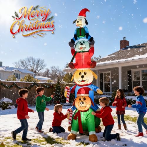 9FT Inflatable Christmas Dogs Stack with LED Lights, Outdoor Holiday Yard Decor