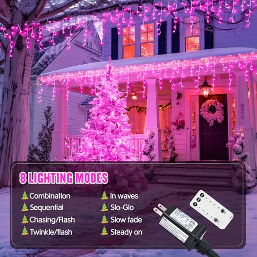 Pink LED Icicle Lights 400 LEDs - 38.8FT Christmas & Decorative String Lights - Pink