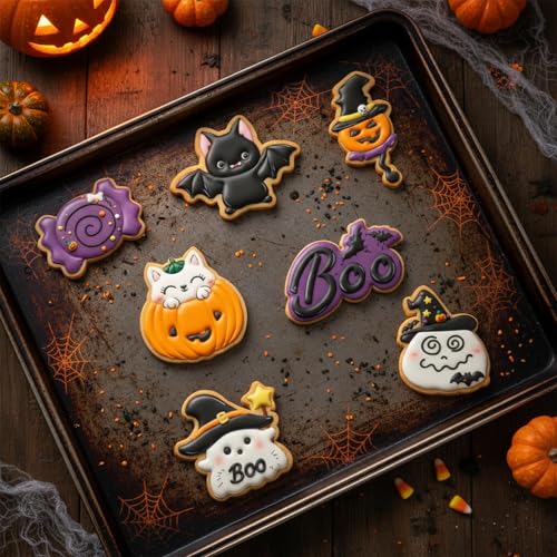 Halloween Boo Cookie Cutters Set - Purple 3D Bat Design for Baking & Decorating - Variation of Boo