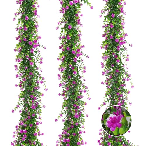 Artificial Eucalyptus Garland with Flowers - Fuchsia Variation, 5.8 Ft, Pack of 3