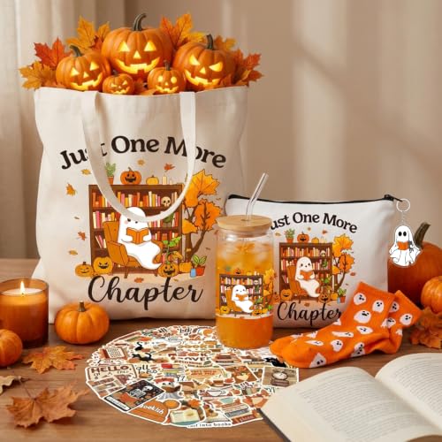 Fall Ghost Reading Tote Bag with Makeup Pouch - Halloween Gift
