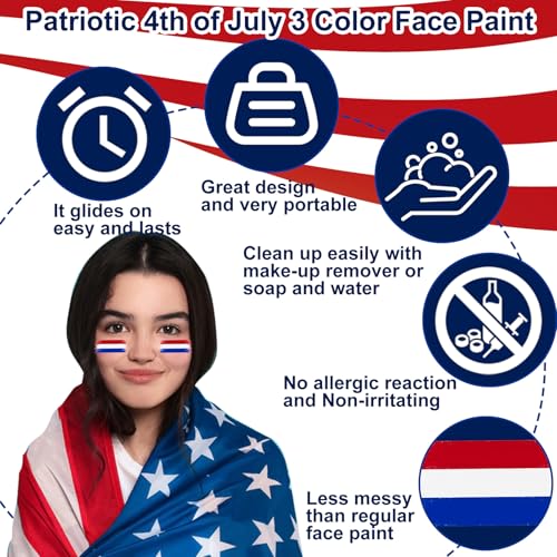 4-Pack Red White Blue Face Paint Sticks for 4th of July Body & Face Makeup
