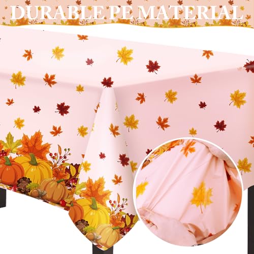 Disposable Thanksgiving Tablecloth 54x108 Inch Pumpkin & Maple Leaf Packing of 2