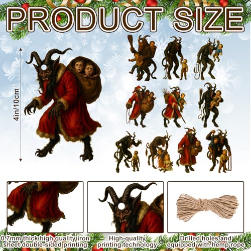 12 Pcs Krampus Christmas Ornaments - Horror Metal Holiday Tree Decorations