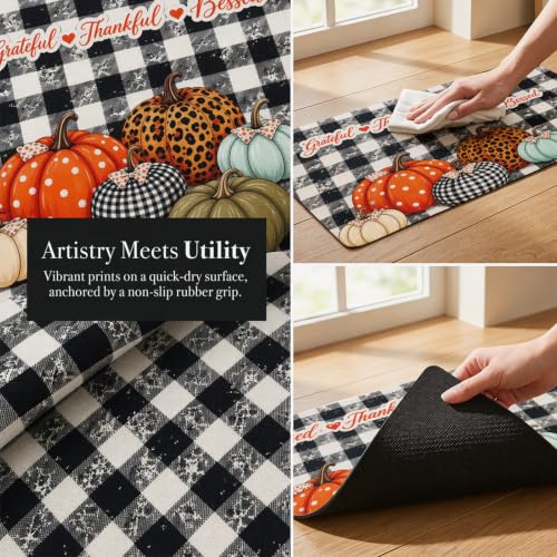 Pumpkin Fall Kitchen Rugs Set of 3 Washable Anti-Fatigue Mats for Floor