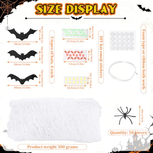 White Halloween Hanging Bats Set with Glowing Eyes - Indoor & Outdoor Party Decor
