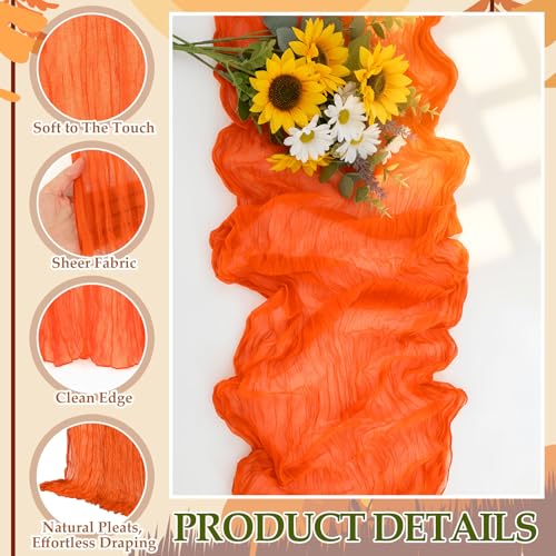 Fall Cheesecloth Table Runner - Boho Gauze 118 Inch, Warm Color, 6 Pack