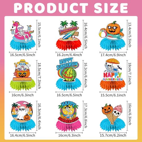 Summerween Party Honeycomb Centerpieces - 9 Pack Halloween Beach Decor