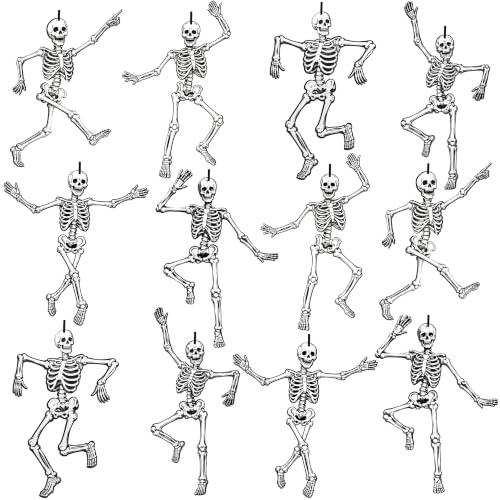Halloween Skeleton Decor Set - 12 Jointed Luminous Paper Skeleton Cutouts