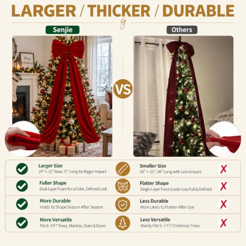 Large Velvet Christmas Tree Topper Bow - 24 Inch Wide Holiday Decor with Variation Light Brown