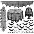Halloween Tablecloth and Decor Set with Spider Web Lace Runner Bat Wall Stickers