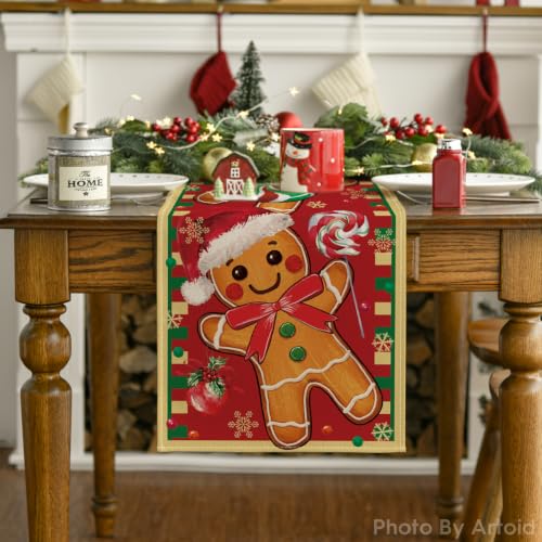 Gingerbread Xmas Table Runner 13x72 Inch Home Party Decor - Red Yellow Variation