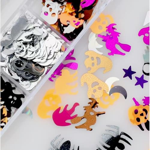 Halloween Nail Art Sequins Set - 3 Boxes 3D Holographic Spider Pumpkin Ghost Skull Style-03