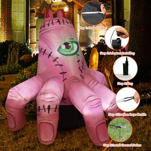 Halloween Inflatable Hand Decoration with LEDs - 6 FT Outdoor Yard Decor - Skin Variation