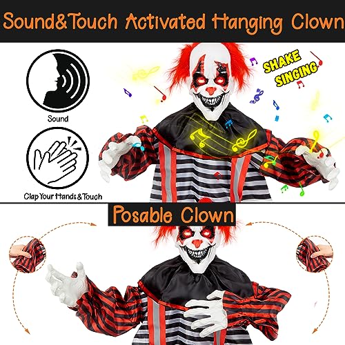 56-Inch Animated Talking Clown Decoration with Glowing Eyes for Halloween Indoor Outdoor Haunted House Prop