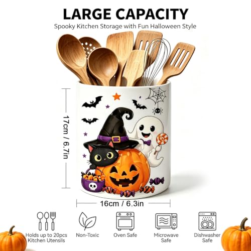 Halloween Ceramic Utensil Holder Extra Large Countertop Organizer - Colorful