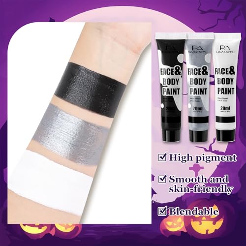 Halloween Water-Based Face Paint - Black White Silver - SFX Body Paint
