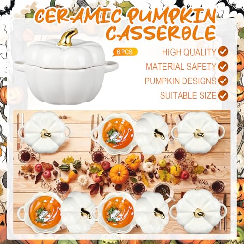 White Pumpkin Ceramic Soup Bowls Set - 6 Pcs 15 oz Halloween Kitchen Tableware
