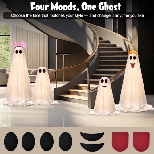 Extra Large Light Up Ghost Halloween Decorations with Scary Sounds - Outdoor Indoor Spooky Set