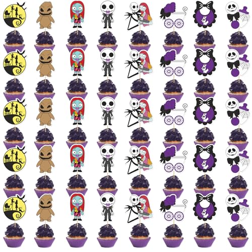 Night Before Christmas Cupcake Toppers - Black 40PCS Halloween Cake Decorations