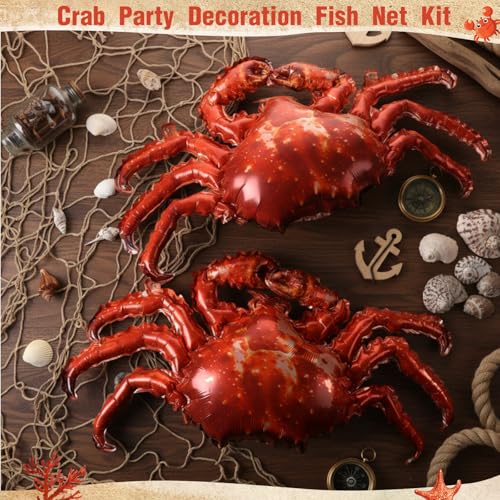 Seafood Party Balloons Crab-Shaped Aluminum Foil Decorations - 6 Pack