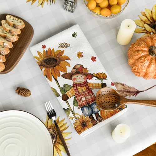 Fall Pumpkin & Scarecrow Kitchen Towels Set of 4 18x26 Inch - Kitchen Decor & Dish Cloths