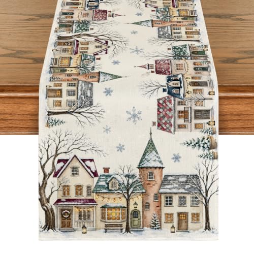 Winter Table Runner 13x72 Inch Beige Polyester Home Decor for Dining Table - Artoid Mode