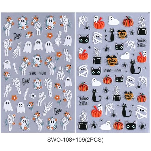 Halloween Ghost Nail Art Stickers - 3D Relief White Skeleton & Mummy Design - Style 2