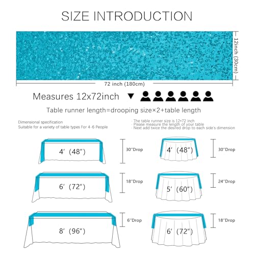 Turquoise Sequin Table Runners 72 Inches Long for Wedding Party 10 Pack