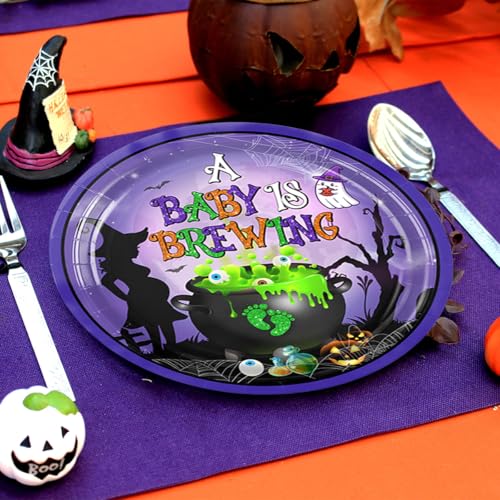 Halloween Baby Shower Party Supplies 142pcs Tableware Set with Plates Cups Napkins Banner & Tablecloth